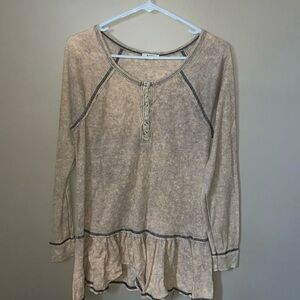 Kori America waffle knit Henley shirt top size M